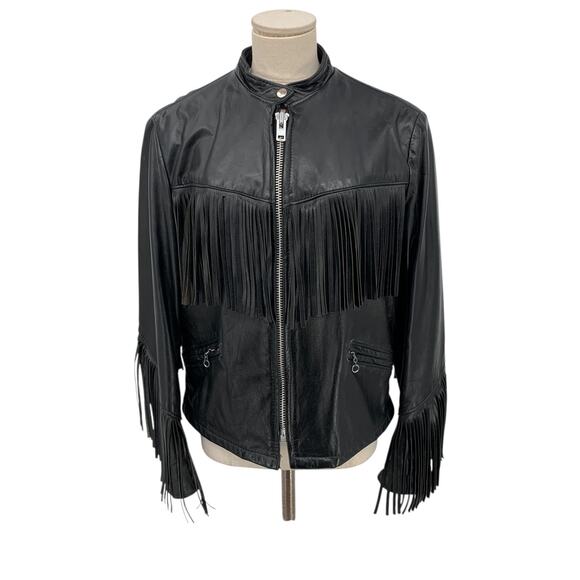 Unbranded Jackets & Blazers - Vintage Black Leather Fringe Motorcycle Biker Jacket Women's Med